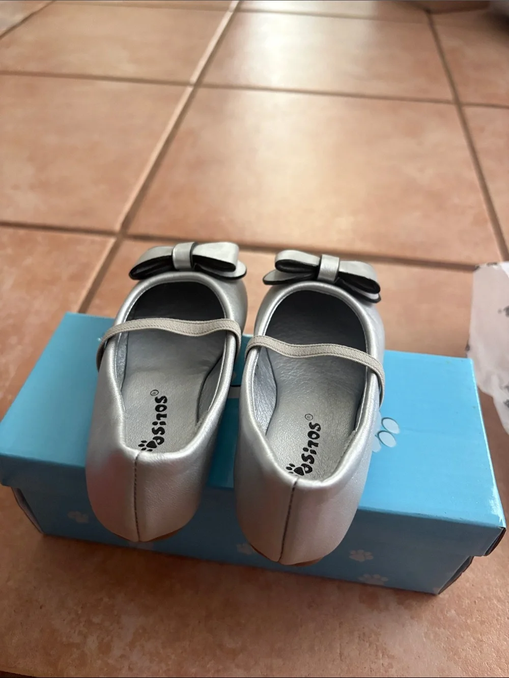 Girls Metallic Bow Mary Jane Flats - Silver